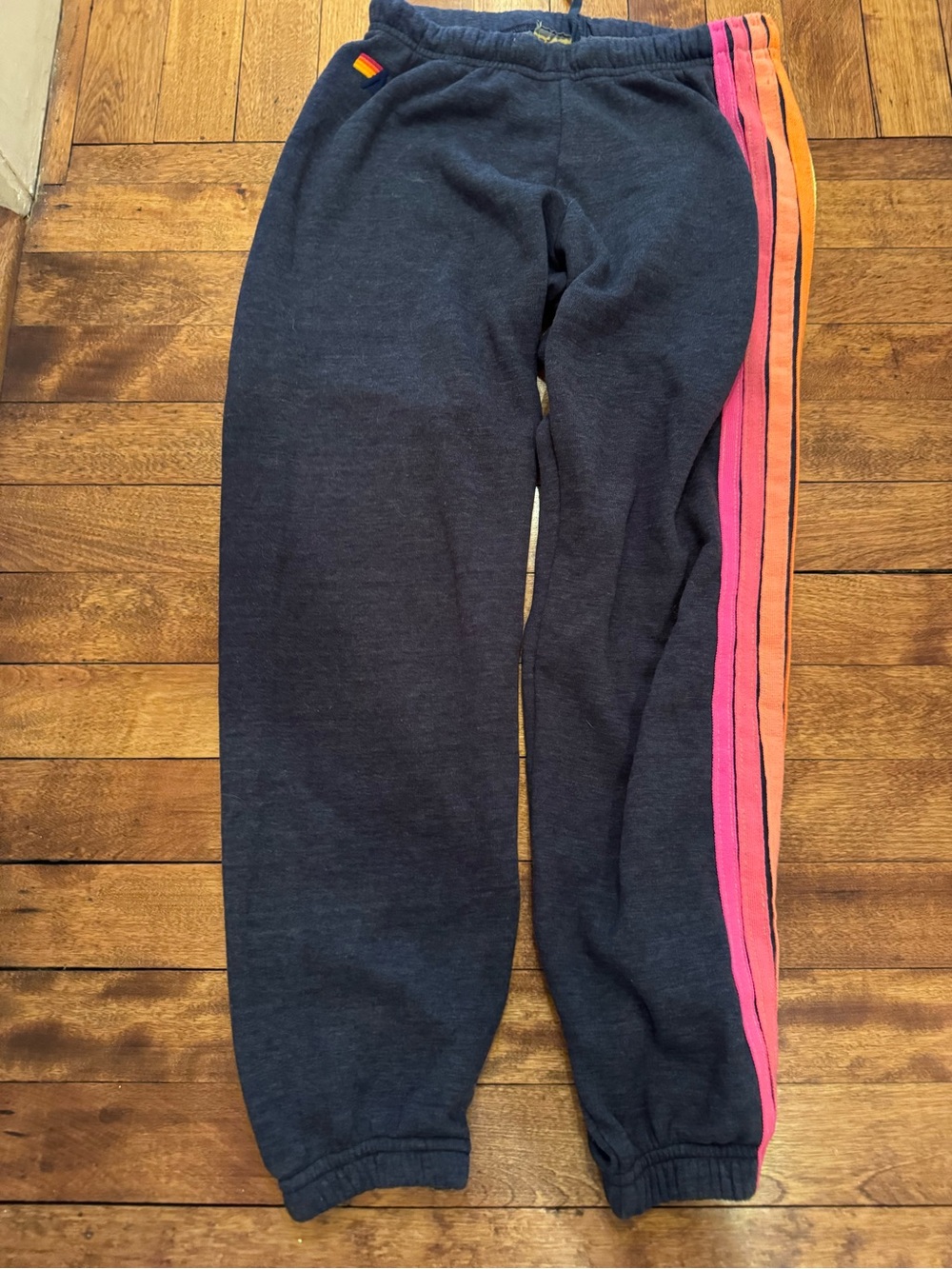 Aviator Nation Navy Sweatpants with Pink & Orange Side Stripes